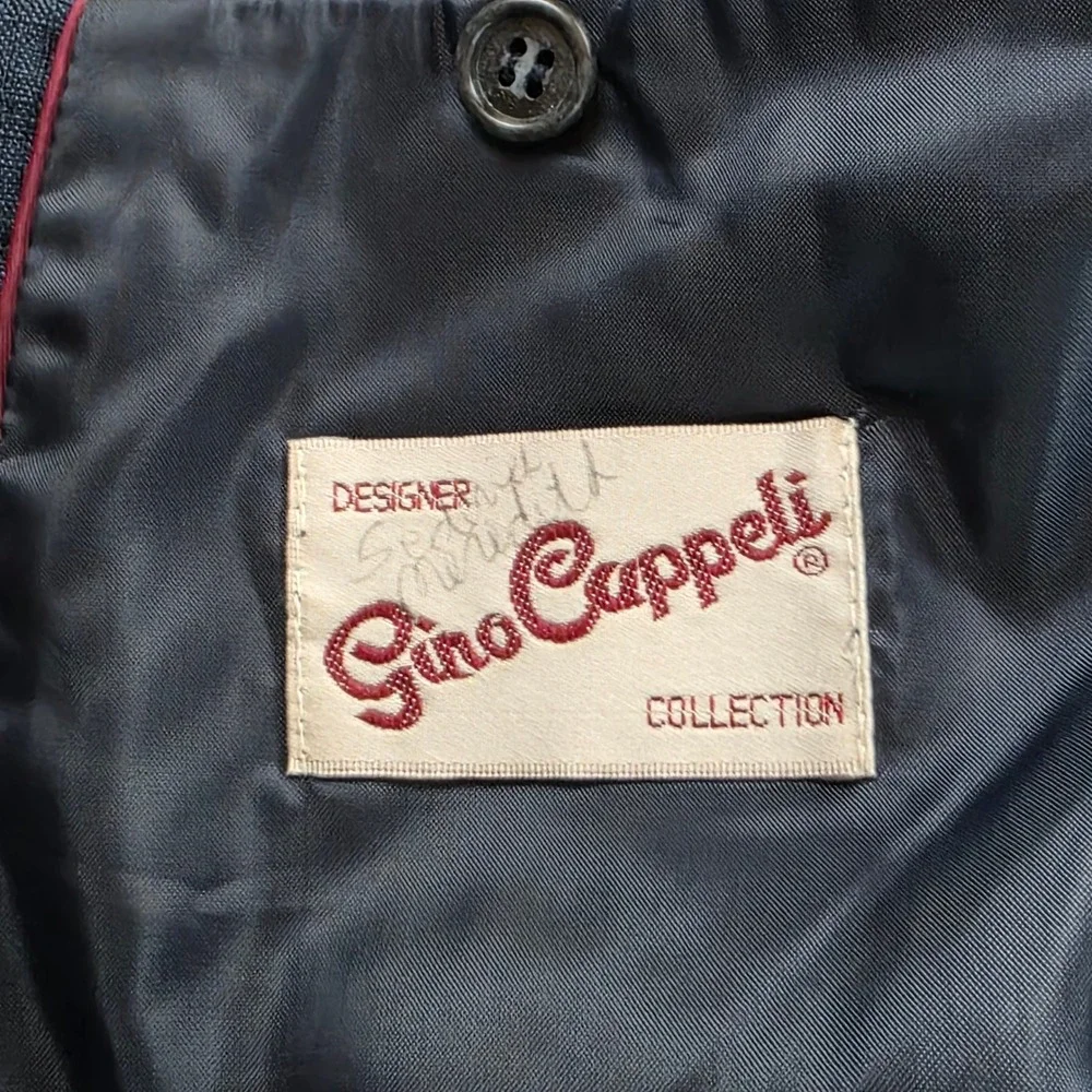 Gino Cappelli Blazer‎ Mens 42 Blue Double Breasted Pinstripe Peak Lapel Jacket
